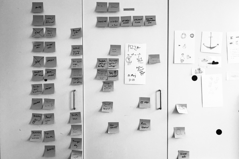 Post-it notes on the wall.