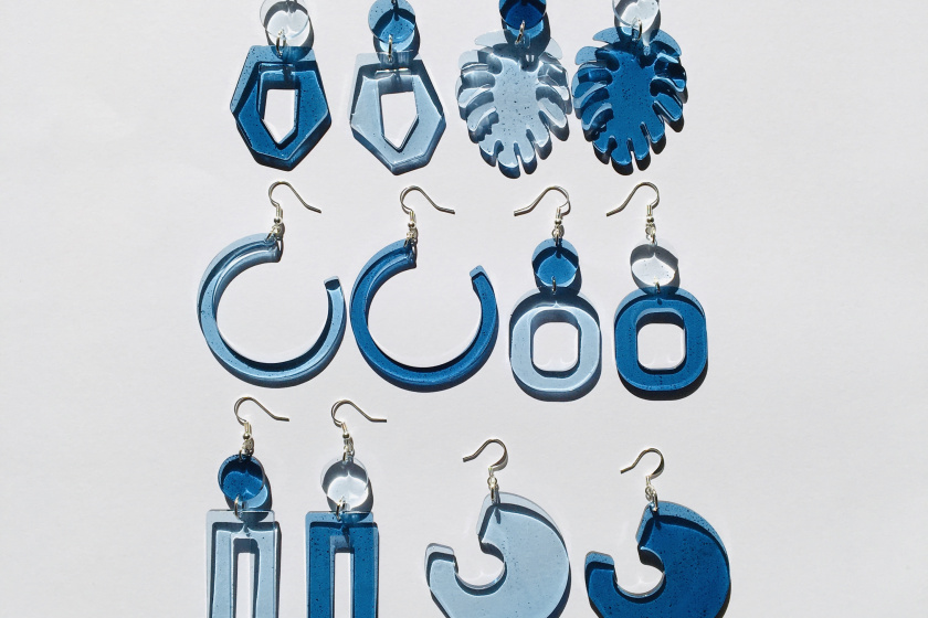 Indigo-resin earrings